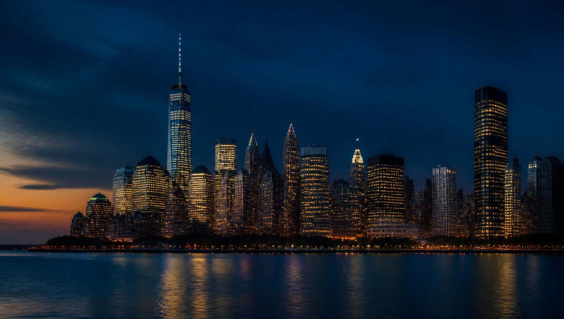 New York City skyline at dusk, headquarters of 5 Star Business Partners